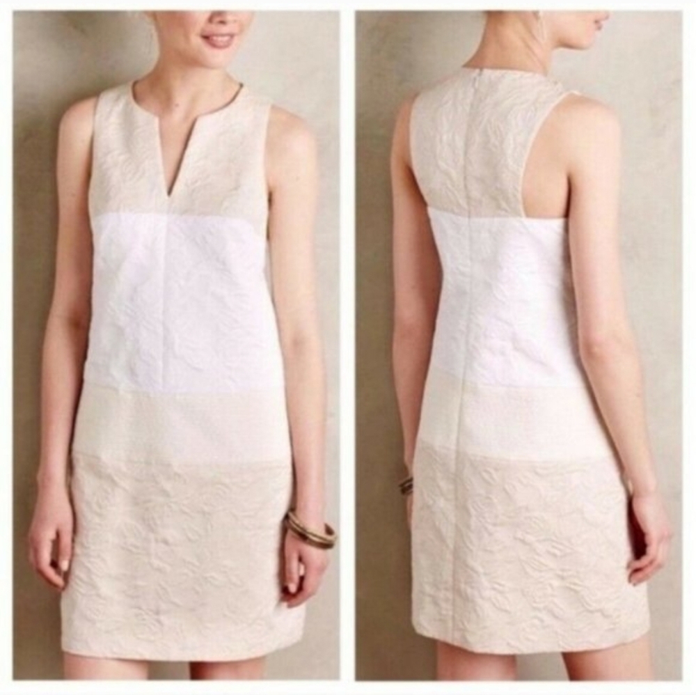 Anthropologie 4.collective Tan And White Jacquard Sleeveless Dress Size 4